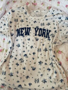 VINYL New York Floral Ribbed Tee - Cream & Navy